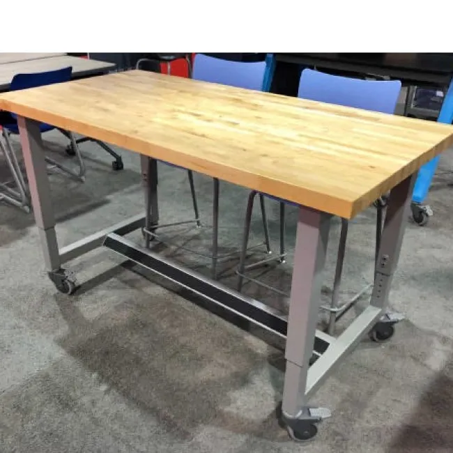 Smith System Adjustable Butcher Block Top Planner Studio Table (60'' W x 30'' D x 29''-40'' H)^ Makerspace & Shop|Art Tables