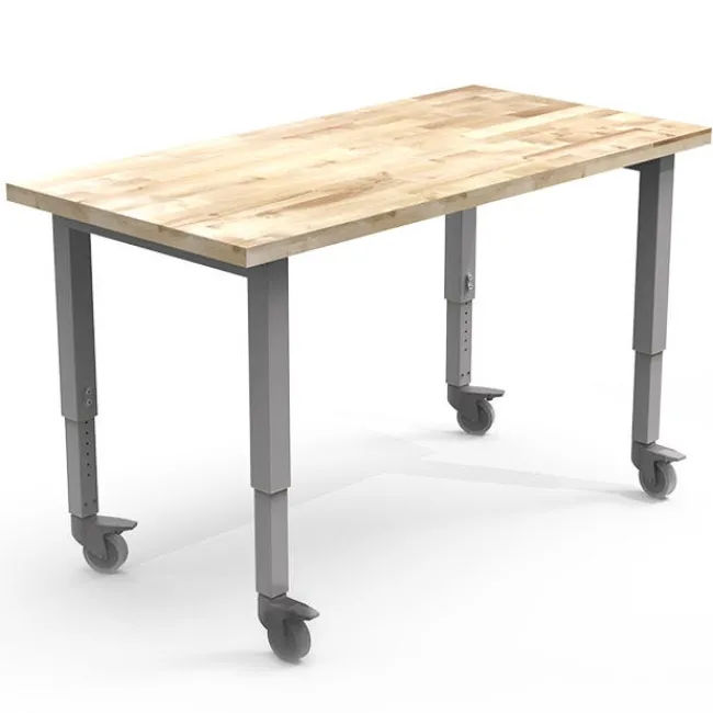 Smith System Adjustable Butcher Block Top Planner Studio Table (60'' W x 30'' D x 29''-40'' H)^ Makerspace & Shop|Art Tables