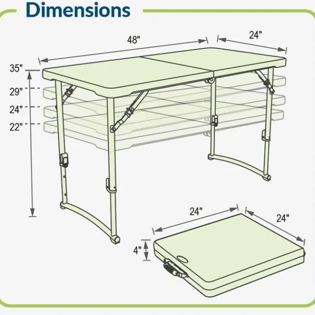 National Public Seating Adjustable Height Fold In Half Plastic Folding Table - 24"D x 48"L x 22"-35"H^ Folding