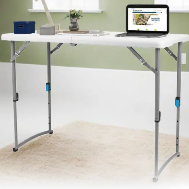 National Public Seating Adjustable Height Fold In Half Plastic Folding Table - 24"D x 48"L x 22"-35"H^ Folding