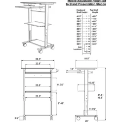 Luxor Adjustable 3-Shelf Stand Up Workstation^ Utility Carts