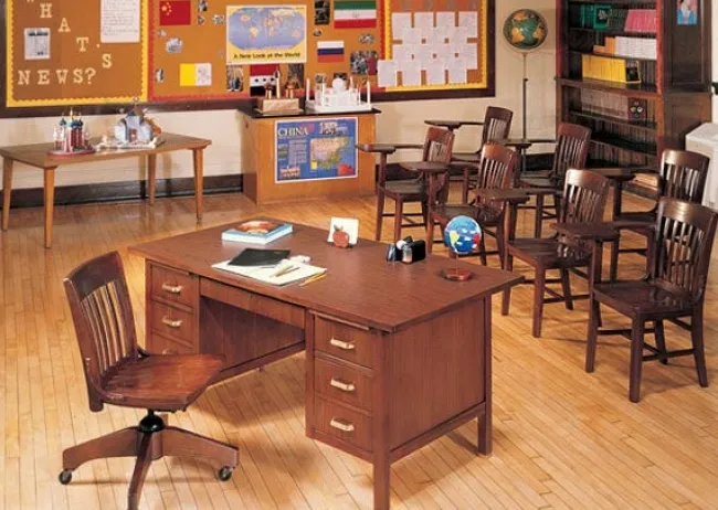 Community Americana Solid Oak Tablet Arm Chair^ Tablet Arm|Combo Chair Desks