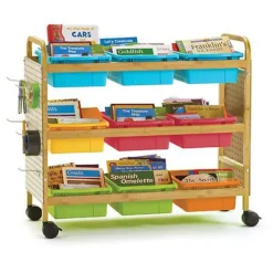 Copernicus Bamboo Book Browser Carts w/ Pegboard Kits^ Tote & Bin Storage