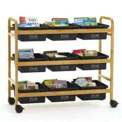 Copernicus Bamboo Book Browser Cart w/ 9 Open Storage Bins^ Tote & Bin Storage|Book Carts
