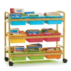 Copernicus Bamboo Book Browser Cart w/ 9 Open Storage Bins^ Tote & Bin Storage|Book Carts