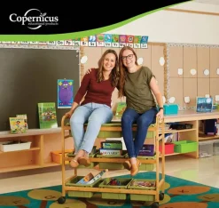 Copernicus Bamboo Book Browser Cart w/ 9 Open Storage Bins^ Tote & Bin Storage|Book Carts