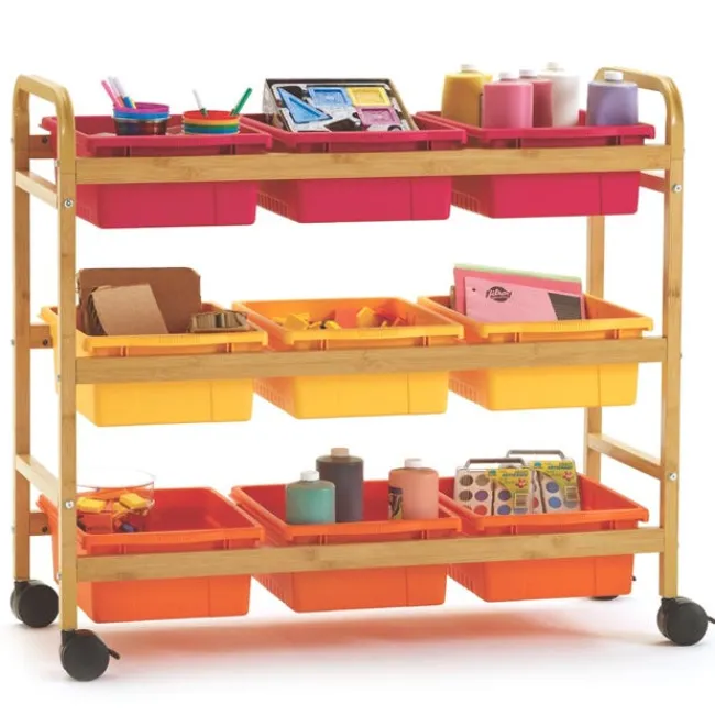 Copernicus Bamboo Book Browser Cart w/ 9 Open Storage Bins^ Tote & Bin Storage|Book Carts