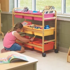 Copernicus Bamboo Book Browser Cart w/ 9 Open Storage Bins^ Tote & Bin Storage|Book Carts