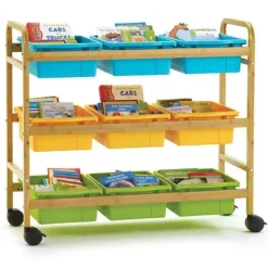 Copernicus Bamboo Book Browser Cart w/ 9 Open Storage Bins^ Tote & Bin Storage|Book Carts