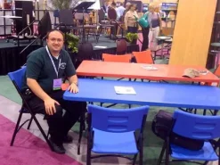 National Public Seating Blue Plastic Folding Table & Chair Set- 30'' x 72'' Rectangle Folding Table with 4 Blue Folding Chairs^ Folding Chairs|Folding Tables & Chairs