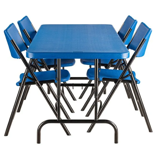 National Public Seating Blue Plastic Folding Table & Chair Set- 30'' x 72'' Rectangle Folding Table with 4 Blue Folding Chairs^ Folding Chairs|Folding Tables & Chairs