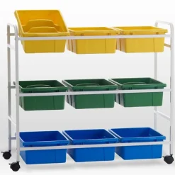 Copernicus Book Browser Cart w/ 6 Divided & 3 Open Storage Bins^ Tote & Bin Storage|Storage Carts