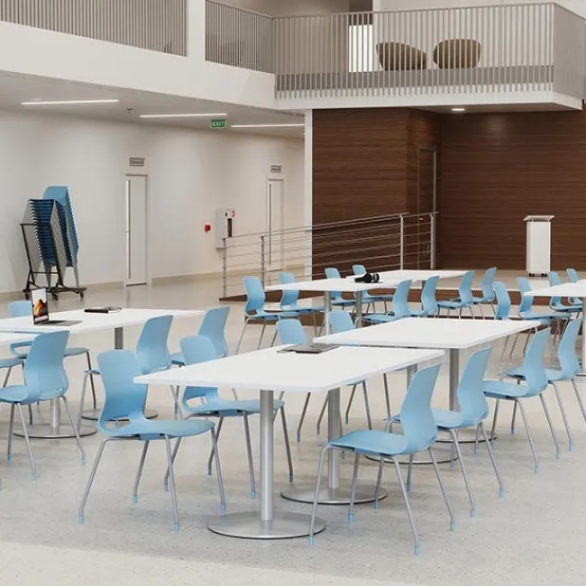 KFI Seating Cafe Table with Six Lola Armless Chairs w/ Casters- 36'' X 72'' Rectangle^ Cafe Table & Chair Sets|Cafe Tables