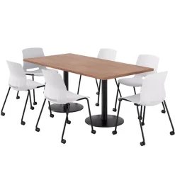 KFI Seating Cafe Table with Six Lola Armless Chairs w/ Casters- 36'' X 72'' Rectangle^ Cafe Table & Chair Sets|Cafe Tables