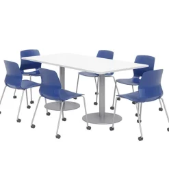 KFI Seating Cafe Table with Six Lola Armless Chairs w/ Casters- 36'' X 72'' Rectangle^ Cafe Table & Chair Sets|Cafe Tables