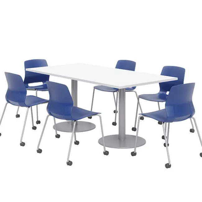 KFI Seating Cafe Table with Six Lola Armless Chairs w/ Casters- 36'' X 72'' Rectangle^ Cafe Table & Chair Sets|Cafe Tables