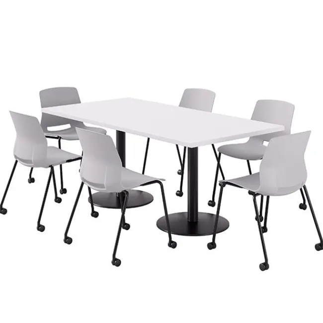KFI Seating Cafe Table with Six Lola Armless Chairs w/ Casters- 36'' X 72'' Rectangle^ Cafe Table & Chair Sets|Cafe Tables