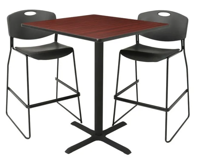 Regency Office Products Cain Barstool Height Table and Two Zeng Stools by Regency^ Cafe Table & Chair Sets|Cafe Tables