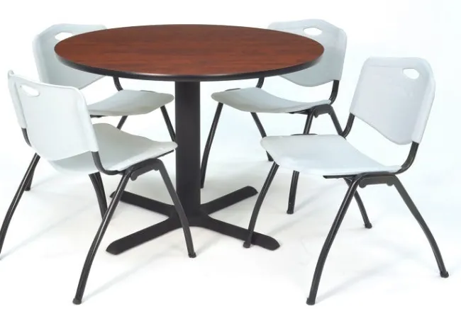 Regency Office Products Cain Base Cafe Table and Four M Stacker 4700 Chairs by Regency^ Cafe Table & Chair Sets|Cafe Tables