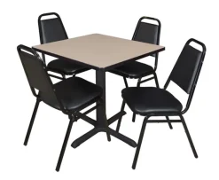 Regency Office Products Cain Base Cafe Table and Four Vinyl Stacker Chairs by Regency^ Cafe Table & Chair Sets|Cafe Tables