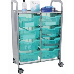 Gratnells Callero Antimicrobial Double Cart w/ 8 Deep Trays^ Tote & Bin Storage|Utility Carts