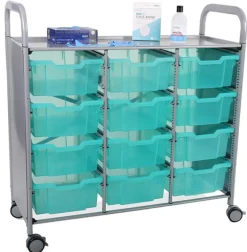 Gratnells Callero Antimicrobial Triple Cart w/ 12 Deep Trays^ Tote & Bin Storage|Utility Carts