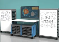 Smith System Cascade Two-Sided Whiteboard Unit w/ Tote Trays^ Robotics|Tote & Bin Storage