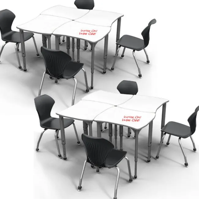 Marco Group Classroom Set - 8 Apex Stack Chairs (18''H 5th-Adult) & 8 Dry Erase Contour Student Apex Desks^ Desk & Chair Packages|Dry Erase Desks