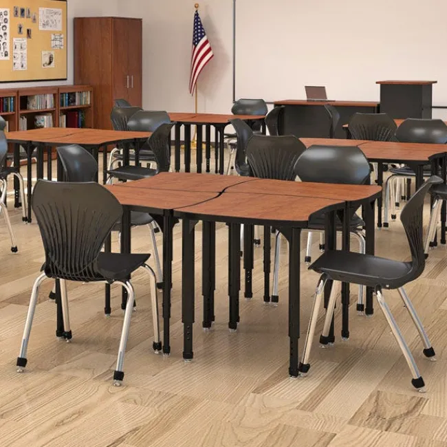 Marco Group Classroom Set - 8 Apex Stack Chairs (18''H 5th-Adult) & 8 Dry Erase Contour Student Apex Desks^ Desk & Chair Packages|Dry Erase Desks