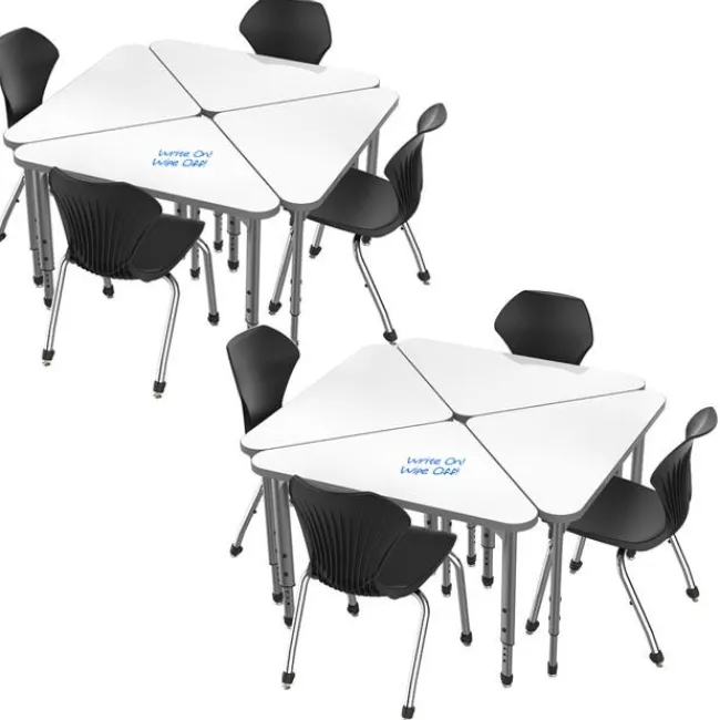 Marco Group Classroom Set - 8 Apex Stack Chairs (18''H - 5th-Adult) & 8 Triangle Dry Erase Student Apex Desks^ Desk & Chair Packages|Dry Erase Desks