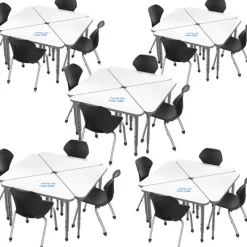 Marco Group Classroom Set- 20 Apex Stack Chairs (18'' H -5th-Adult) & 20 Triangle Dry Erase Apex Student Desks^ Desk & Chair Packages|Dry Erase Desks