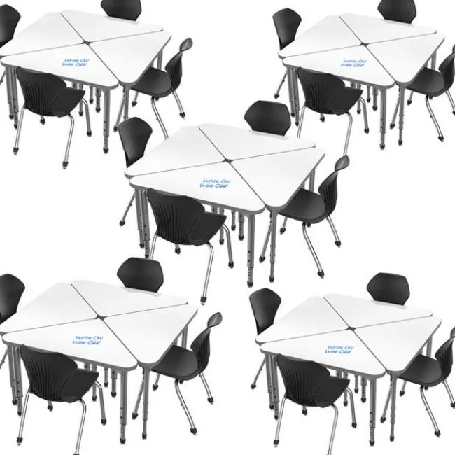 Marco Group Classroom Set- 20 Apex Stack Chairs (18'' H -5th-Adult) & 20 Triangle Dry Erase Apex Student Desks^ Desk & Chair Packages|Dry Erase Desks