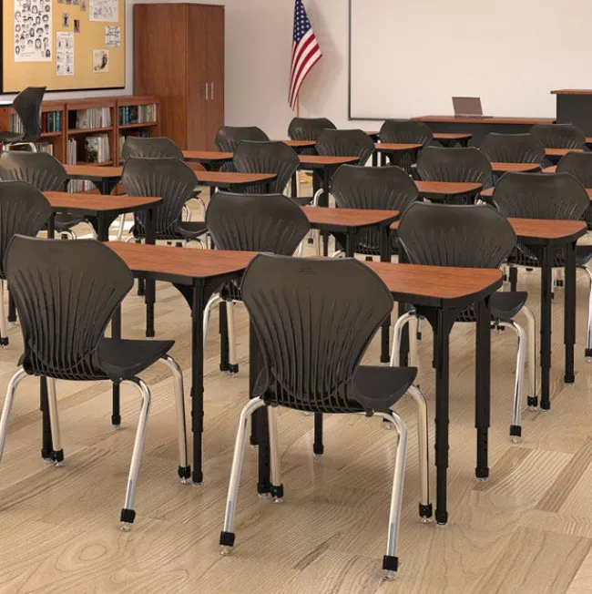 Marco Group Classroom Set - 20 Apex Stack Chairs (18'' H -5th-Adult) & 20 Dry Erase Contour Student Desks^ Desk & Chair Packages|Dry Erase Desks