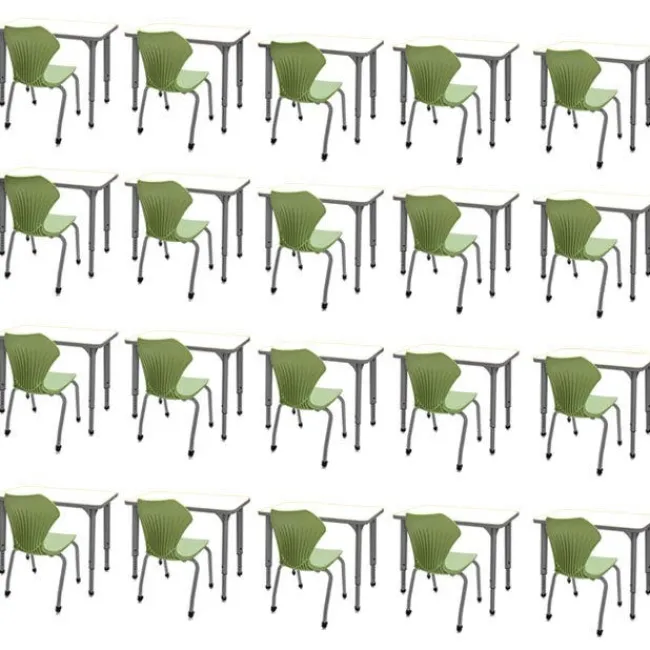 Marco Group Classroom Set- 20 Apex Stack Chairs (18'' - 5th-Adult) & 20 Dry Erase Desks (30'' x 20'')^ Activity Tables & Chairs|Activity Table & Chair Packages