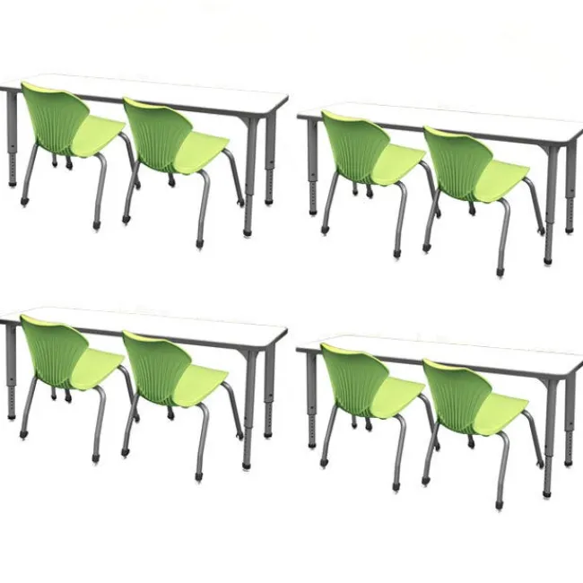 Marco Group Classroom Set - 8 Apex Stack Chairs (18'' - 5th-Adult) & 4 Double Dry Erase Desks (60'' x 20'')^ Two Student Desks|Dry Erase Desks