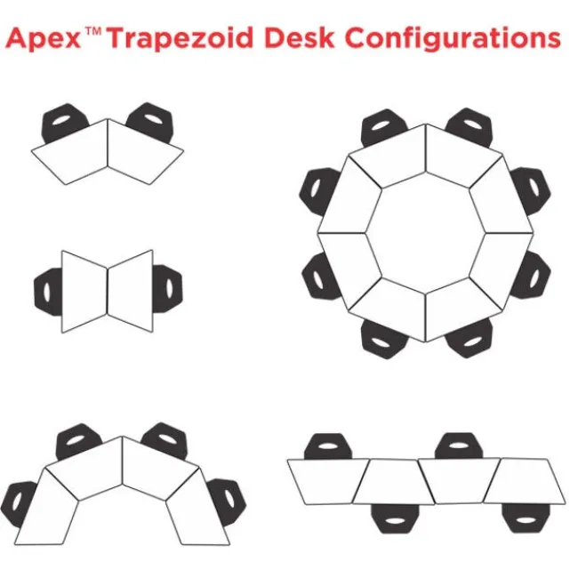 Marco Group Classroom Set - 8 Apex Stack Chairs (18'' H - 5th-Adult) & 8 Trapezoid Dry Erase Student Apex Desks^ Dry Erase Desks