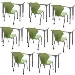 Marco Group Classroom Set - 8 Apex Stack Chairs (18'' -5th-Adult) & 8 Dry Erase Desks (30'' x 20'')^ Activity Tables & Chairs|Activity Table & Chair Packages
