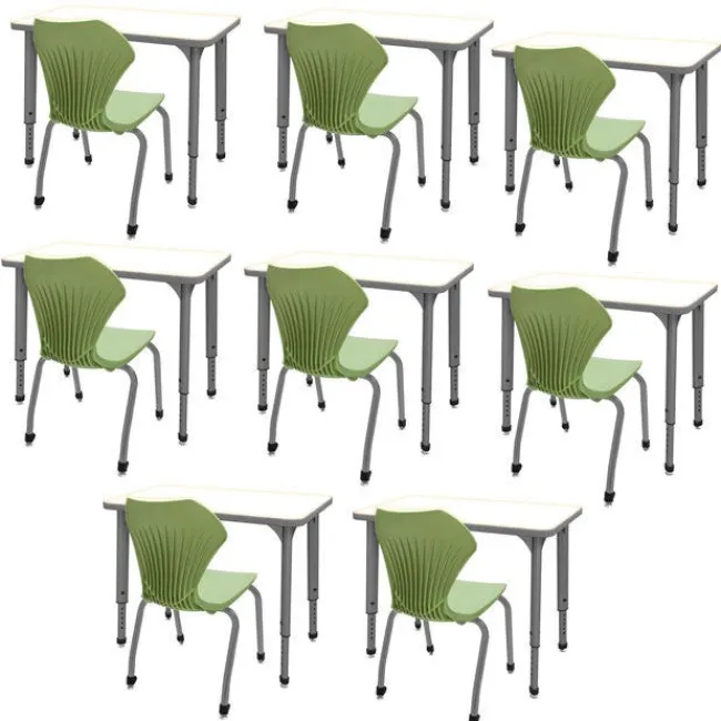 Marco Group Classroom Set - 8 Apex Stack Chairs (18'' -5th-Adult) & 8 Dry Erase Desks (30'' x 20'')^ Activity Tables & Chairs|Activity Table & Chair Packages