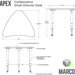Marco Group Classroom Set - 6 Chevron Dry Erase Apex Desks & 6 Apex Stack Chairs (18'' 5th-Adult)^ Desk & Chair Packages|Dry Erase Desks