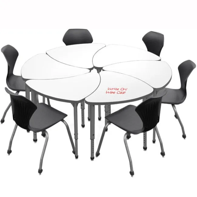 Marco Group Classroom Set - 6 Chevron Dry Erase Apex Desks & 6 Apex Stack Chairs (18'' 5th-Adult)^ Desk & Chair Packages|Dry Erase Desks
