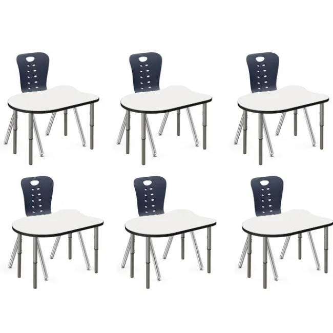 Tesco Classroom Set - 6 Fish Synergy Dry Erase Student Desks and Stack Chairs^ Desk & Chair Packages|Classroom Desks & Chairs