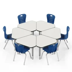 Tesco Classroom Set - 6 Jewel Dry Erase Synergy Student Desks and Stack Chairs^ Desk & Chair Packages|Classroom Desks & Chairs