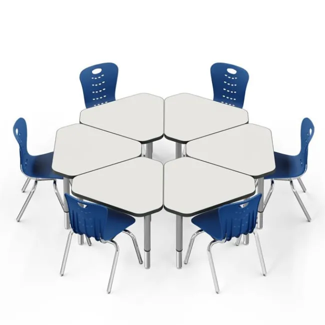 Tesco Classroom Set - 6 Jewel Dry Erase Synergy Student Desks and Stack Chairs^ Desk & Chair Packages|Classroom Desks & Chairs