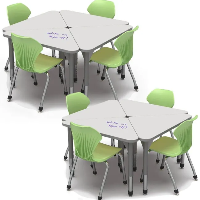 Marco Group Classroom Set - 8 Premier Dry Erase Triangle Desks & Apex Chairs (18" H - 5th-Adult)^ Desk & Chair Packages|Classroom Desks & Chairs