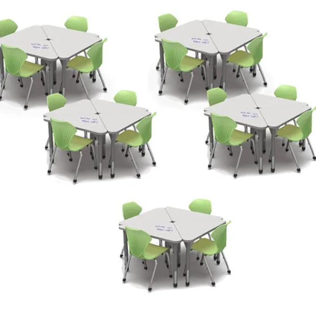 Marco Group Classroom Set - 20 Premier Dry Erase Triangle Desks & 20 Apex Chairs (18" H - 5th-Adult)^ Desk & Chair Packages|Classroom Desks & Chairs