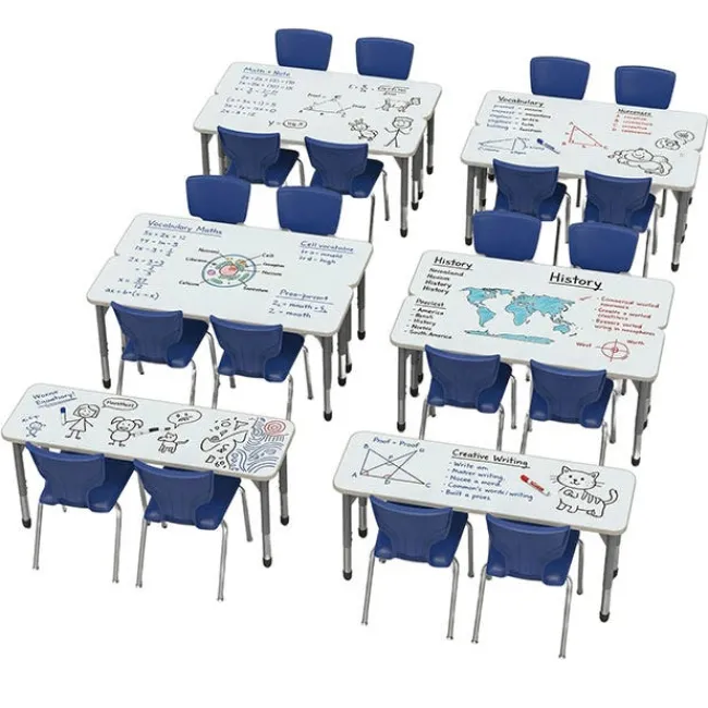 Marco Group Classroom Set - Premier Rectangle Dry Erase Desks (20" x 60") & Premier Chairs Package^ Desk & Chair Packages|Classroom Desks & Chairs