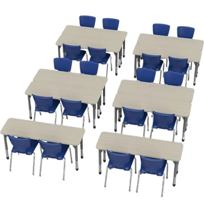 Marco Group Classroom Set - Premier Rectangle Desks (20" x 60") & Premier Chairs Package^ Desk & Chair Packages|Classroom Desks & Chairs