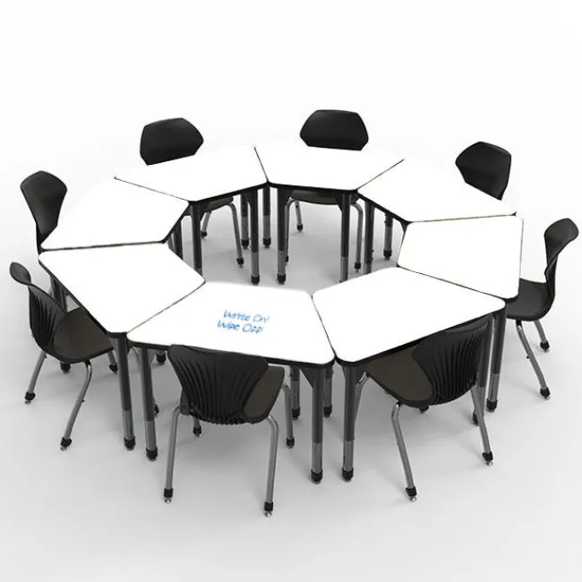 Marco Group Classroom Set - Premier Trapezoid Dry Erase Desks & Apex Chairs Package^ Desk & Chair Packages|Classroom Desks & Chairs