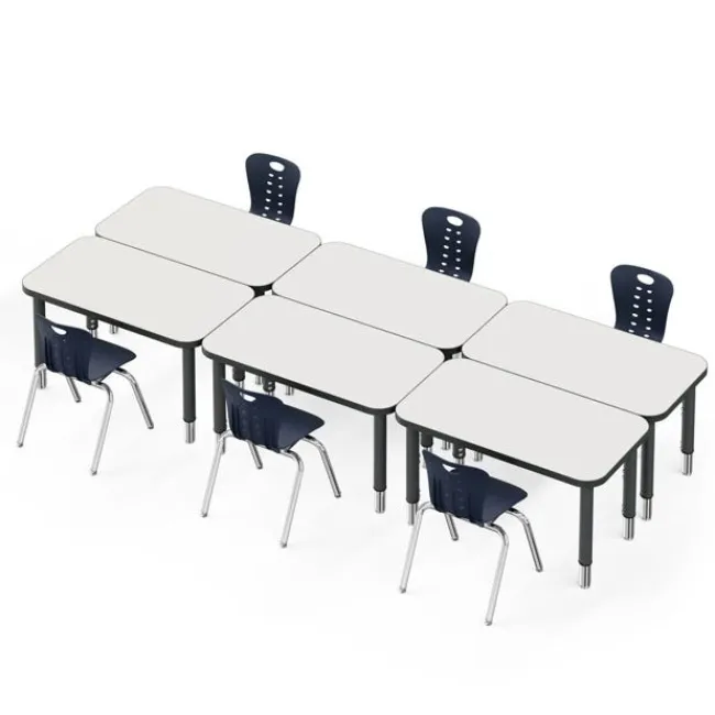 Tesco Classroom Set - 6 Rectangle Dry Erase Synergy Student Desks and Stack Chairs^ Desk & Chair Packages|Classroom Desks & Chairs