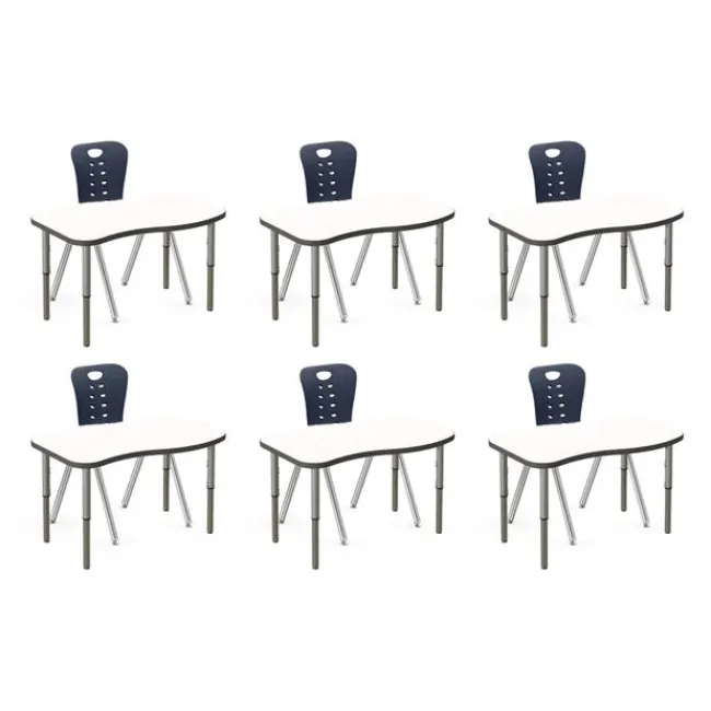 Tesco Classroom Set - 6 Ripple Synergy Dry Erase Student Desks and Stack Chairs^ Desk & Chair Packages|Classroom Desks & Chairs